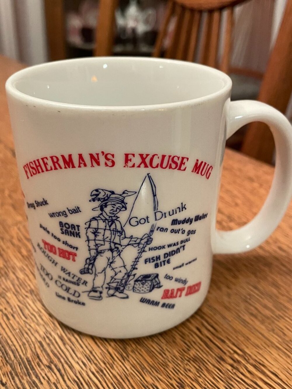 Vintage Fisherman's Excuse Mug Coffee Cup 11 Ounces